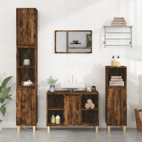 3-piece bathroom furniture set smoked oak plywood by vidaXL, Bathroom furniture - Ref: Foro24-3185618, Price: 213,89 €, Disco...