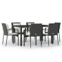 Set de comedor de jardín 7 pzas y cojines ratán sintético negro de vidaXL, Conjuntos de jardín - Ref: Foro24-3157954, Precio:...