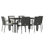 Set de comedor de jardín 7 pzas y cojines ratán sintético negro de vidaXL, Conjuntos de jardín - Ref: Foro24-3157954, Precio:...