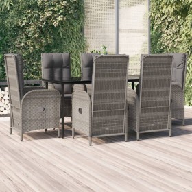 7-teiliges Garten-Esszimmerset und Kissen synthetisches Rattan schwarz grau von vidaXL, Gartensets - Ref: Foro24-3185182, Pre...