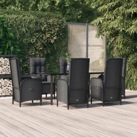 7-teiliges Garten-Essset und schwarze Kissen aus synthetischem Rattan von vidaXL, Gartensets - Ref: Foro24-3185192, Preis: 1,...