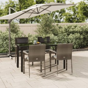 5-teiliges Garten-Esszimmerset und Kissen synthetisches Rattan schwarz grau von vidaXL, Gartensets - Ref: Foro24-3185116, Pre...