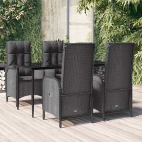 Set de muebles jardín 5 pzas con cojines ratán sintético negro de vidaXL, Conjuntos de jardín - Ref: Foro24-3185171, Precio: ...