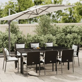 Set de comedor de jardín 9 pzas y cojines ratán sintético negro de vidaXL, Conjuntos de jardín - Ref: Foro24-3184980, Precio:...