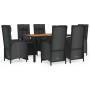 Set de comedor de jardín 7 pzas y cojines ratán sintético negro de vidaXL, Conjuntos de jardín - Ref: Foro24-3185077, Precio:...