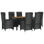 Set de comedor de jardín 7 pzas y cojines ratán sintético negro de vidaXL, Conjuntos de jardín - Ref: Foro24-3185077, Precio:...