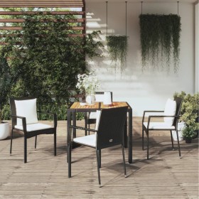 5-teiliges Gartenmöbel-Set mit schwarzen synthetischen Rattankissen von vidaXL, Gartensets - Ref: Foro24-3157964, Preis: 438,...