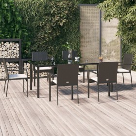 Set de comedor de jardín 7 pzas y cojines ratán sintético negro de vidaXL, Conjuntos de jardín - Ref: Foro24-3185135, Precio:...