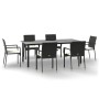 Set de comedor de jardín 7 pzas y cojines ratán sintético negro de vidaXL, Conjuntos de jardín - Ref: Foro24-3185135, Precio:...