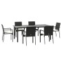 Set de comedor de jardín 7 pzas y cojines ratán sintético negro de vidaXL, Conjuntos de jardín - Ref: Foro24-3185135, Precio:...