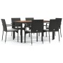 Set de comedor de jardín 7 pzas y cojines ratán sintético negro de vidaXL, Conjuntos de jardín - Ref: Foro24-3184990, Precio:...