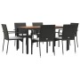 Set de comedor de jardín 7 pzas y cojines ratán sintético negro de vidaXL, Conjuntos de jardín - Ref: Foro24-3184990, Precio:...