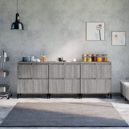 Aparadores 3 uds madera contrachapada gris Sonoma 60x35x70 cm de vidaXL, Aparadores - Ref: Foro24-3185781, Precio: 221,73 €, ...