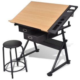 Tilting drafting table with 2 drawers and stool by vidaXL, Art and drawing tables - Ref: Foro24-20087, Price: 162,58 €, Disco...