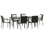 Set de comedor de jardín 7 pzas y cojines ratán sintético negro de vidaXL, Conjuntos de jardín - Ref: Foro24-3185099, Precio:...