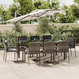 Garden dining set 9 pieces and black gray synthetic rattan cushions by vidaXL, Garden sets - Ref: Foro24-3185106, Price: 696,...