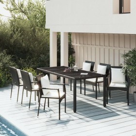 Set de comedor de jardín 7 pzas y cojines ratán sintético negro de vidaXL, Conjuntos de jardín - Ref: Foro24-3157955, Precio:...