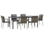 Set comedor jardín 7 pzas y cojines ratán sintético negro gris de vidaXL, Conjuntos de jardín - Ref: Foro24-3185117, Precio: ...