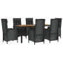 Set de comedor de jardín 7 pzas y cojines ratán sintético negro de vidaXL, Conjuntos de jardín - Ref: Foro24-3185072, Precio:...