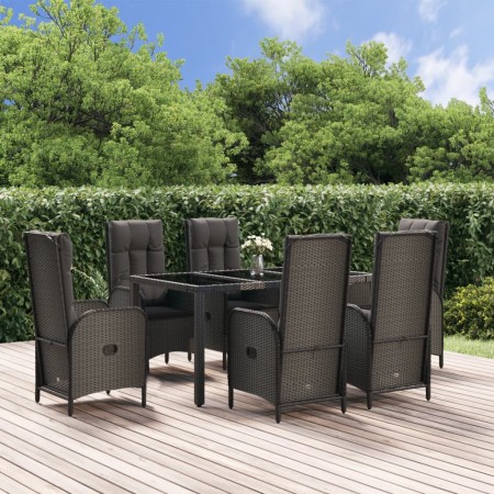 Garten-Essgruppe 7-teilig und schwarzgraue Kissen aus synthetischem Rattan von vidaXL, Gartensets - Ref: Foro24-3185056, Prei...