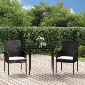 3-teilige Garten-Essgruppe mit schwarzen Kissen aus synthetischem Rattan von vidaXL, Gartensets - Ref: Foro24-3185143, Preis:...