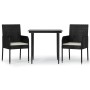 3-piece garden dining set with black synthetic rattan cushions by vidaXL, Garden sets - Ref: Foro24-3185143, Price: 169,67 €,...