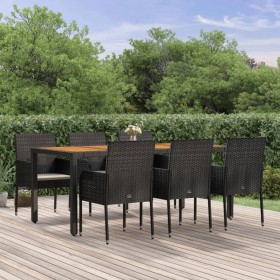 7-teiliges Garten-Essset und schwarze Kissen aus synthetischem Rattan von vidaXL, Gartensets - Ref: Foro24-3185015, Preis: 45...