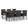 Set de comedor de jardín 7 pzas y cojines ratán sintético negro de vidaXL, Conjuntos de jardín - Ref: Foro24-3185015, Precio:...