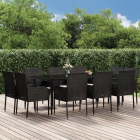 11-teiliges Garten-Essset mit schwarzen synthetischen Rattankissen von vidaXL, Gartensets - Ref: Foro24-3185148, Preis: 720,9...