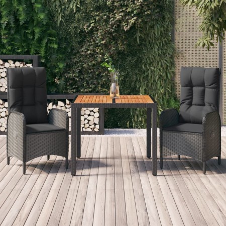 3-teilige Garten-Essgruppe mit schwarzen Kissen aus synthetischem Rattan von vidaXL, Gartensets - Ref: Foro24-3185068, Preis:...