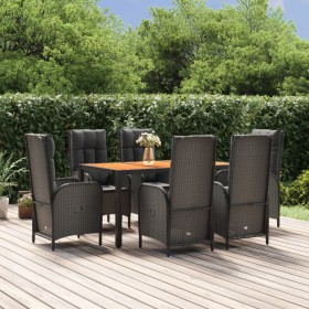 7-teiliges Garten-Essset und schwarze Kissen aus synthetischem Rattan von vidaXL, Gartensets - Ref: Foro24-3185071, Preis: 95...