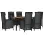 Set de comedor de jardín 7 pzas y cojines ratán sintético negro de vidaXL, Conjuntos de jardín - Ref: Foro24-3185071, Precio:...