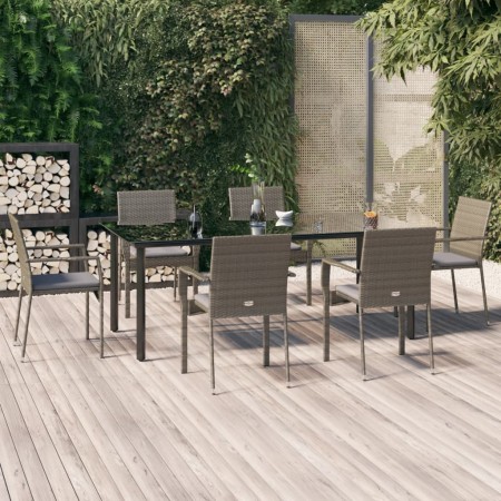 Garten-Essgruppe 7-teilig und schwarzgraue Kissen aus synthetischem Rattan von vidaXL, Gartensets - Ref: Foro24-3185141, Prei...