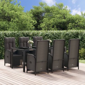 7-teiliges Garten-Essset und schwarze Kissen aus synthetischem Rattan von vidaXL, Gartensets - Ref: Foro24-3185063, Preis: 1,...