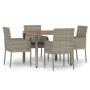 Set comedor de jardín 5 piezas con cojines ratán sintético gris de vidaXL, Conjuntos de jardín - Ref: Foro24-3185018, Precio:...