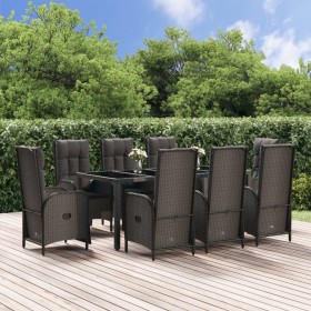 9-teiliges Garten-Essset und schwarze Kissen aus synthetischem Rattan von vidaXL, Gartensets - Ref: Foro24-3185067, Preis: 1,...