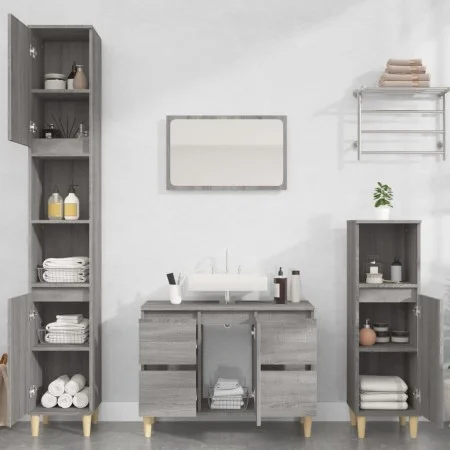 Sonoma gray plywood 3-piece bathroom furniture set by vidaXL, Bathroom furniture - Ref: Foro24-3185603, Price: 216,65 €, Disc...