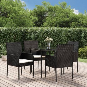 5-teiliges Gartenmöbel-Set mit schwarzen synthetischen Rattankissen von vidaXL, Gartensets - Ref: Foro24-3185144, Preis: 324,...