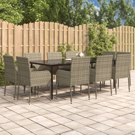 11 Stück Garten Esszimmer Set und Kissen synthetisches Rattan schwarz grau von vidaXL, Gartensets - Ref: Foro24-3185154, Prei...