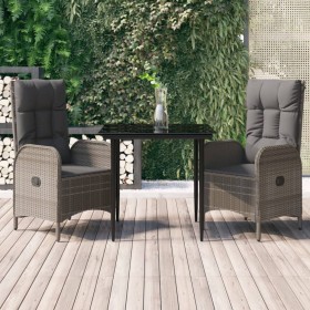 Set comedor jardín 3 pzas y cojines ratán sintético negro gris de vidaXL, Conjuntos de jardín - Ref: Foro24-3185177, Precio: ...