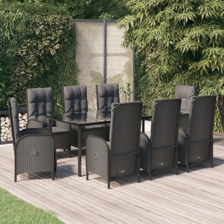 9-teiliges Garten-Esszimmerset und Kissen synthetisches Rattan schwarz von vidaXL, Gartensets - Ref: Foro24-3185196, Preis: 1...