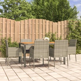 Garten-Essgruppe 7-teilig und graue synthetische Rattankissen von vidaXL, Gartensets - Ref: Foro24-3185020, Preis: 423,99 €, ...