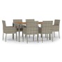 Set comedor jardín 7 pzas y cojines ratán sintético gris de vidaXL, Conjuntos de jardín - Ref: Foro24-3185020, Precio: 440,21...