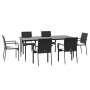 Set de comedor de jardín 7 pzas y cojines ratán sintético negro de vidaXL, Conjuntos de jardín - Ref: Foro24-3185123, Precio:...