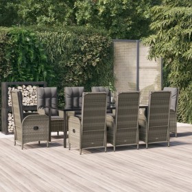 9-teiliges Garten-Esszimmerset und Kissen synthetisches Rattan schwarz grau von vidaXL, Gartensets - Ref: Foro24-3185204, Pre...