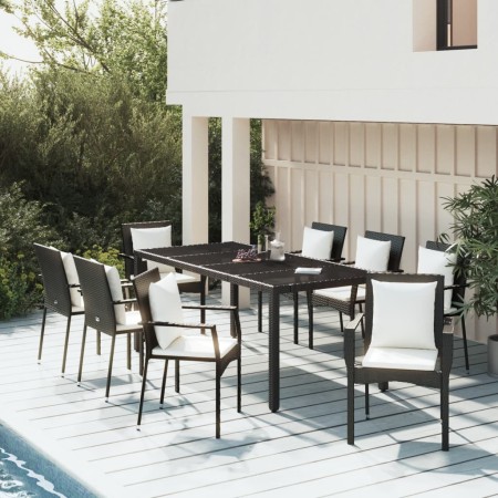 Set de comedor de jardín 9 pzas y cojines ratán sintético negro de vidaXL, Conjuntos de jardín - Ref: Foro24-3157956, Precio:...