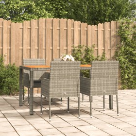 5-teiliges Garten-Essset mit grauen Kissen aus synthetischem Rattan von vidaXL, Gartensets - Ref: Foro24-3185019, Preis: 344,...