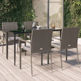 Garten-Essgruppe 5-teilig und schwarzgraue Kissen aus synthetischem Rattan von vidaXL, Gartensets - Ref: Foro24-3185127, Prei...