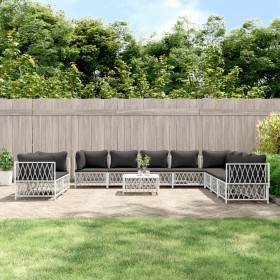 11-teiliges Gartenmöbel-Set mit Kissen aus weißem Stahl von vidaXL, Gartensets - Ref: Foro24-3186928, Preis: 870,99 €, Rabatt: %