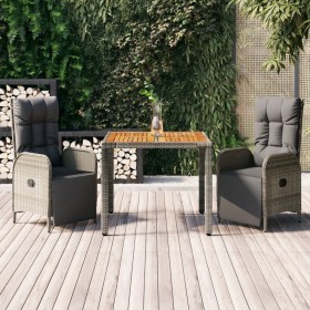 3-teilige Garten-Essgruppe mit grauen synthetischen Rattankissen von vidaXL, Gartensets - Ref: Foro24-3185044, Preis: 388,94 ...